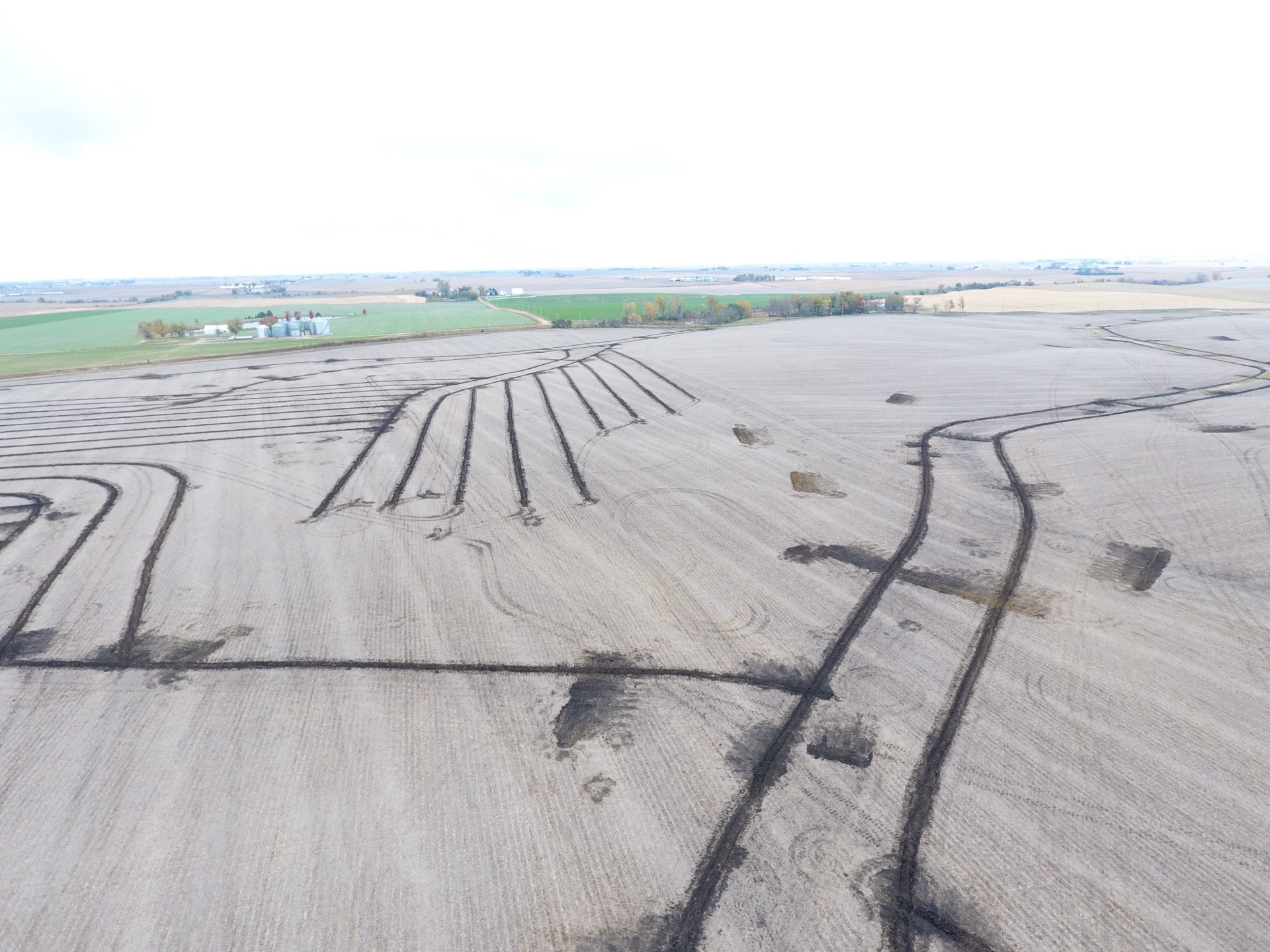 Aerial view of pattern tiling laterals and mains on Iowa farmland Aerial view of pattern tiling laterals and mains on Iowa farmland