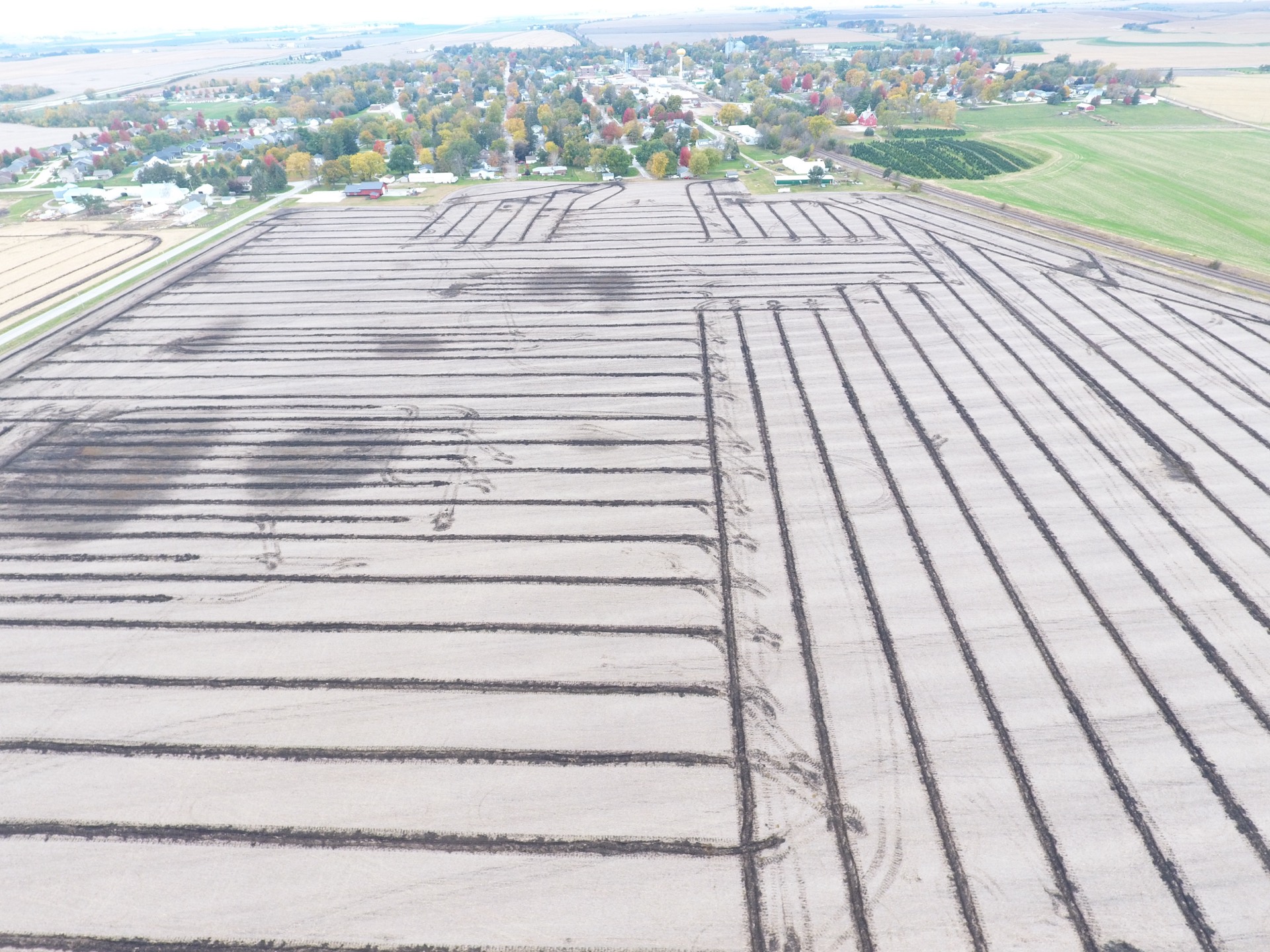 Completed pattern tiling grid on agricultural ground in Iowa Completed pattern tiling grid on agricultural ground in Iowa